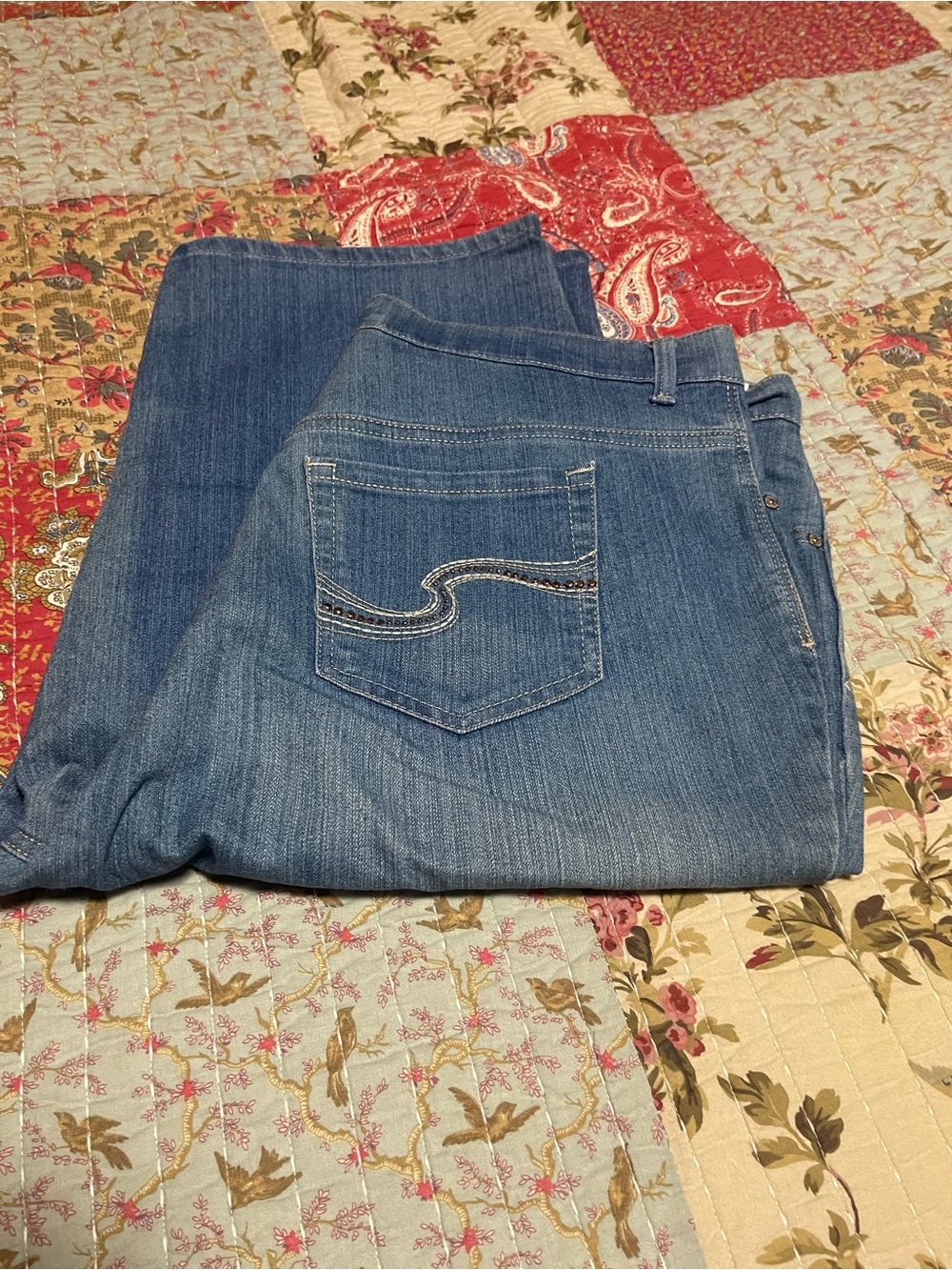 Medium Blue Denim Jeans with Decorative Back Pocket Stitching